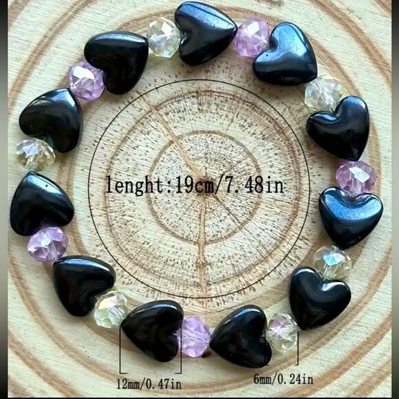 ✨🆕✨ Natural Stones Black Hematite Heart Purple + Iridescent Spacers Bracelet✨ - Picture 10 of 15